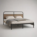 Cama de Casal 160 x 200 cm em Aço Preto com Cabeceira de Pinho Castanho