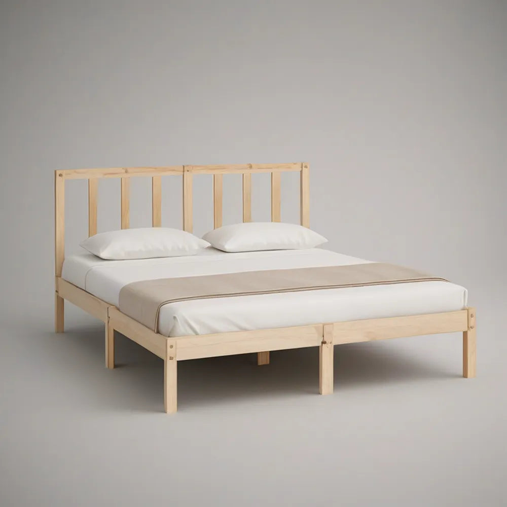 Cama de Casal em Madeira Maciça de Pinho Natural 160 x 200 cm