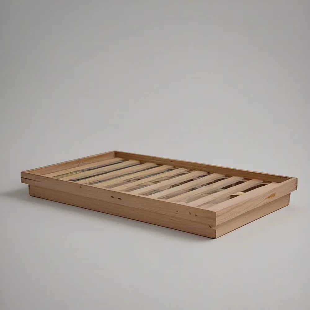 Estrutura de Cama Baixa em Madeira Maciça de Pinho Natural para Colchão 140 x 200 cm