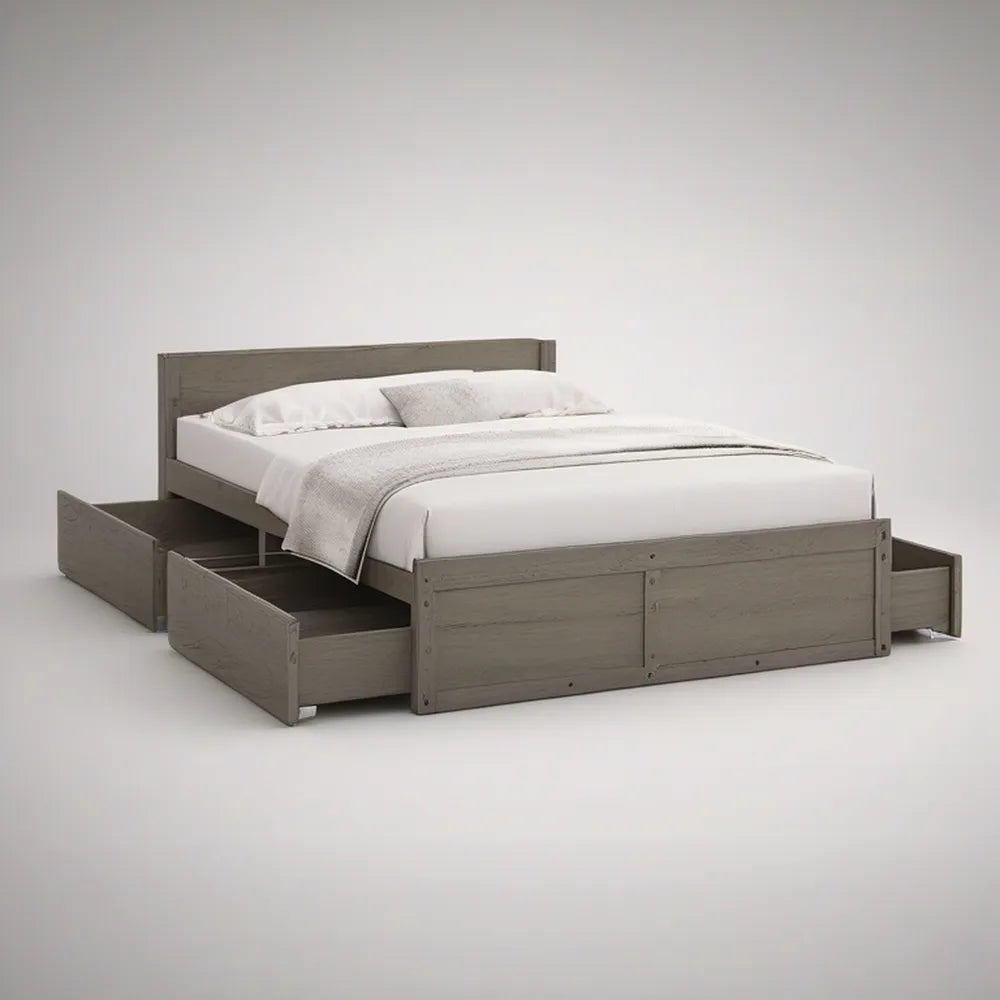 Cama de Casal 160 x 200 cm com 4 Gavetas e Cabeceira em MDF Cinzento Acinzentado