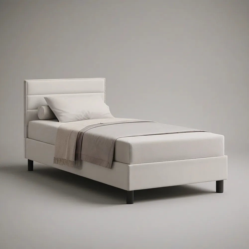 Cama Individual Estofada Branca 90 x 200 cm com Cabeceira Retangular
