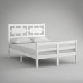 Cama de Casal em Pinho Maciço Branco 140 x 200 cm com Cabeceira Geométrica