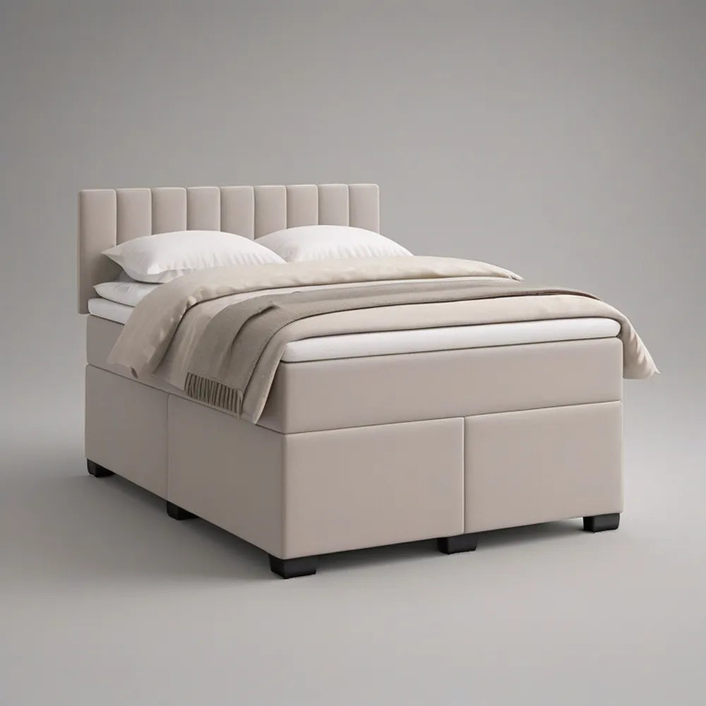 Cama de Casal Estofada 160 x 200 cm em Poliéster Bege
