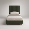 Cama Individual Estofada em Veludo Verde-escuro para Colchão 90 x 190 cm, 100 x 205 x 120 cm