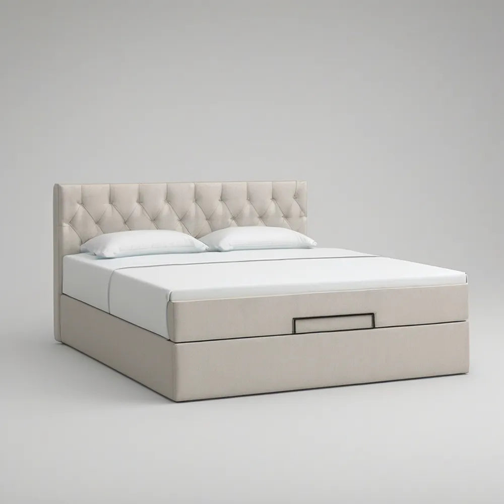 Cama de Casal Estofada com Arrumação 160 x 200 cm Bege