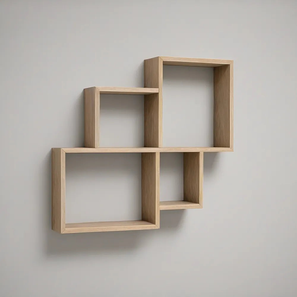 Conjunto de 4 Prateleiras Murais em MDF Carvalho Claro, até 40 x 40 x 15 cm