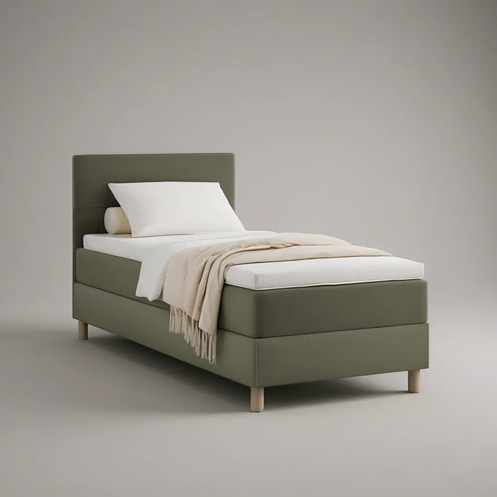 Cama Estofada Individual 90 x 200 cm em Poliéster Verde-oliva