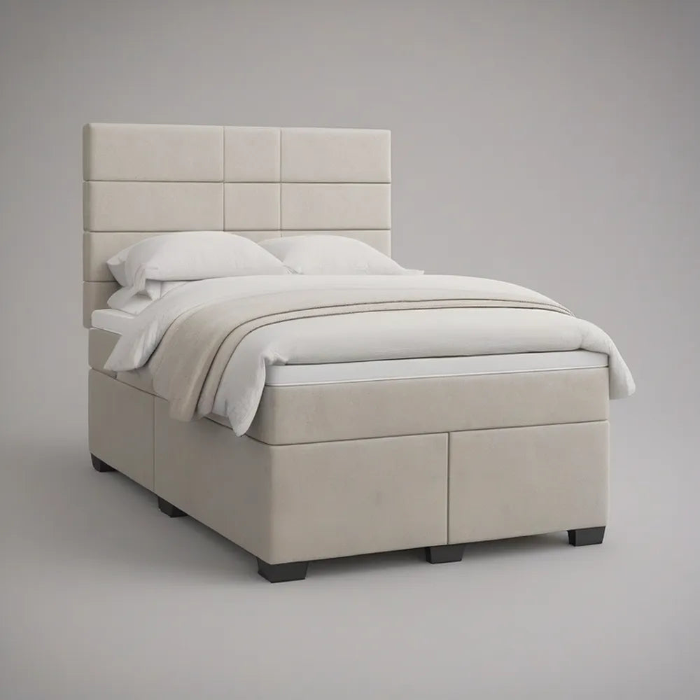 Cama Estofada Bege com Pés Pretos para Colchão 160 x 200 cm, 170 x 215 x 120 cm