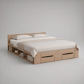 Cama de Casal com Arrumação e Cabeceira em Carvalho Claro, 160 x 200 cm