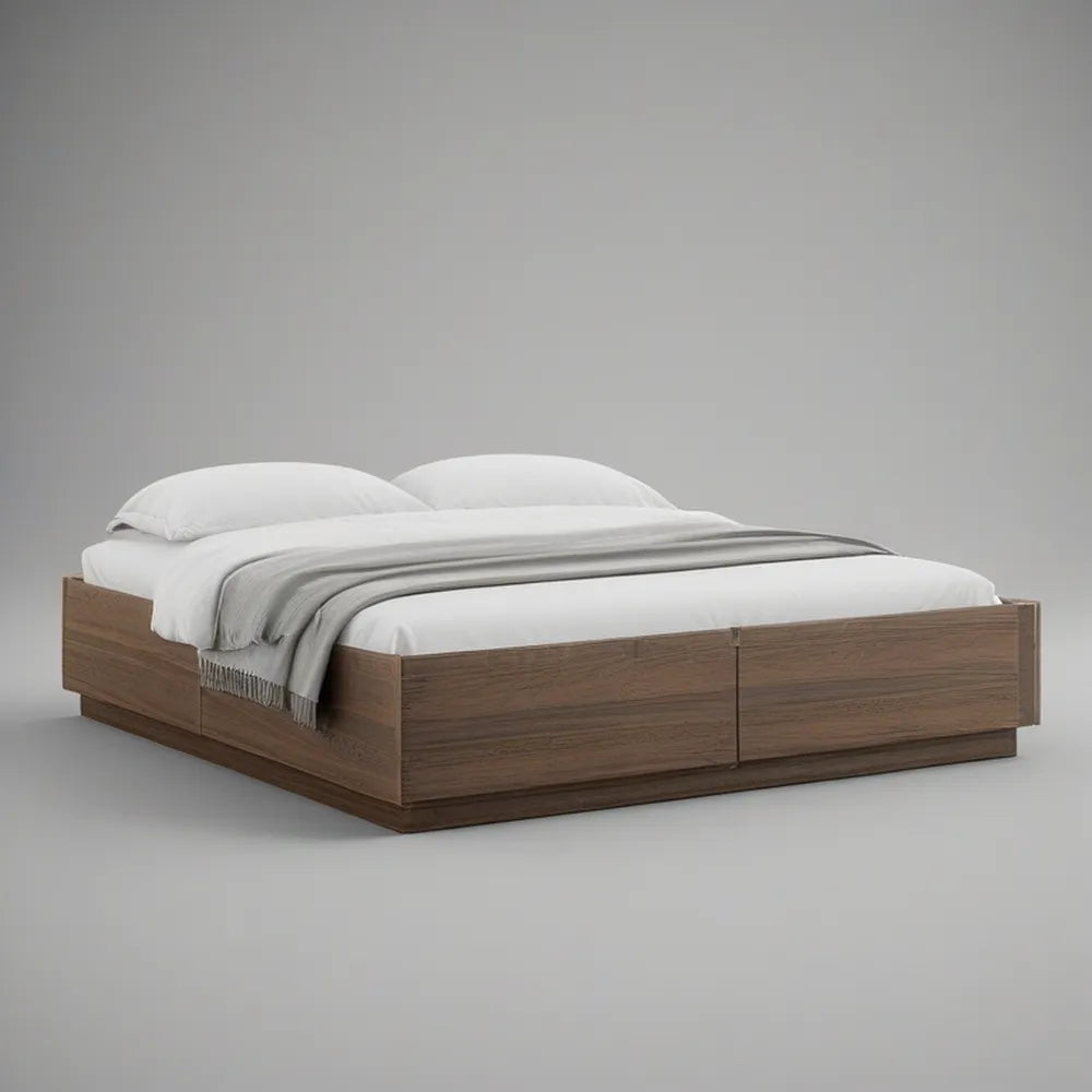 Cama de Casal com Arrumação em MDF Laminado Castanho Nogueira 160 x 200 cm