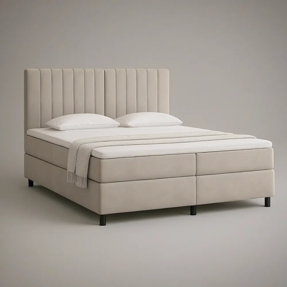 Cama de Casal Estofada 160 x 200 cm em Poliéster Bege