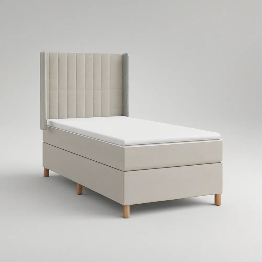 Cama Individual Estofada 90 x 200 cm com Cabeceira Alta Bege e Branca