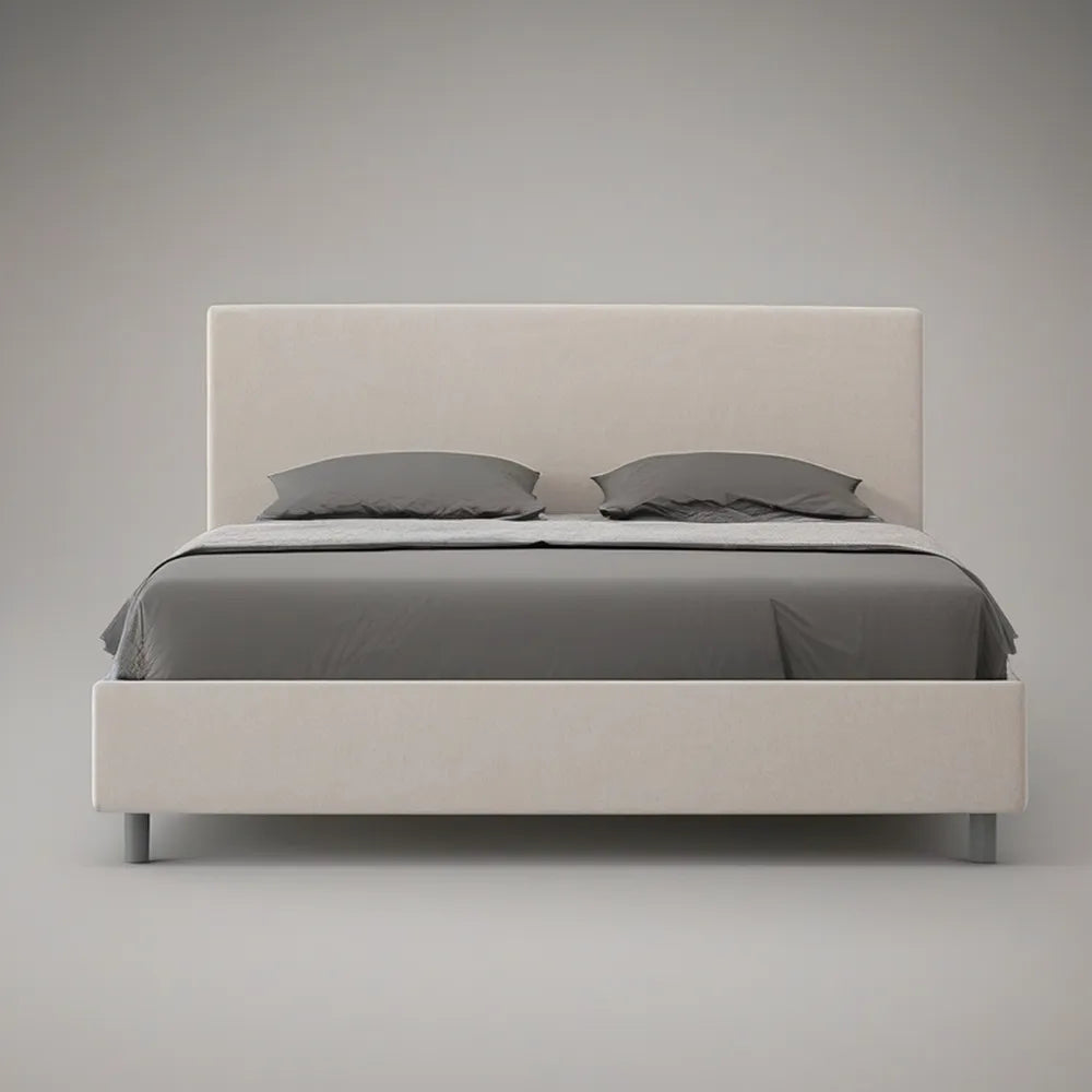 Cama de Casal Estofada 160 x 200 cm em Poliéster Bege com Pés Cinzentos